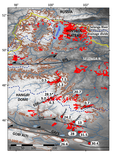 map of basalt flows in the hangay
